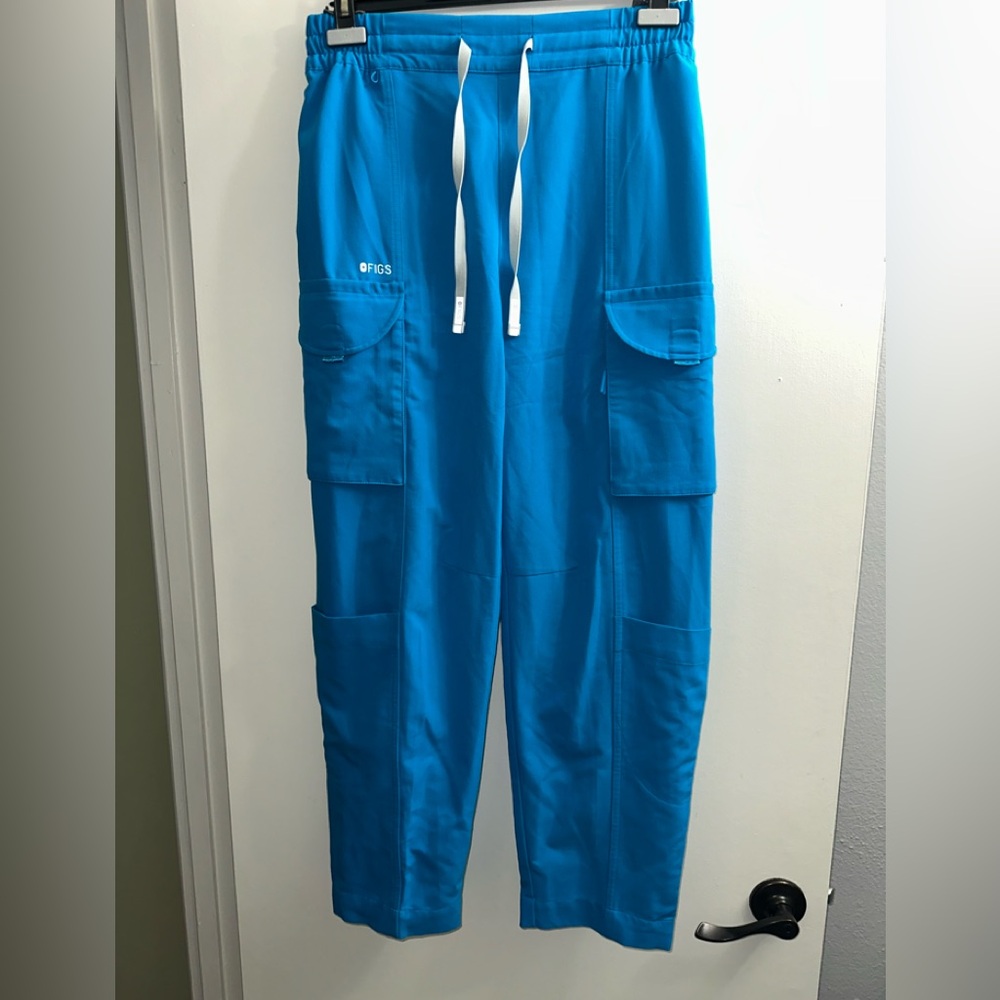 Figs Blue Cargo Pants with Relaxed Fit and Drawstring Waist